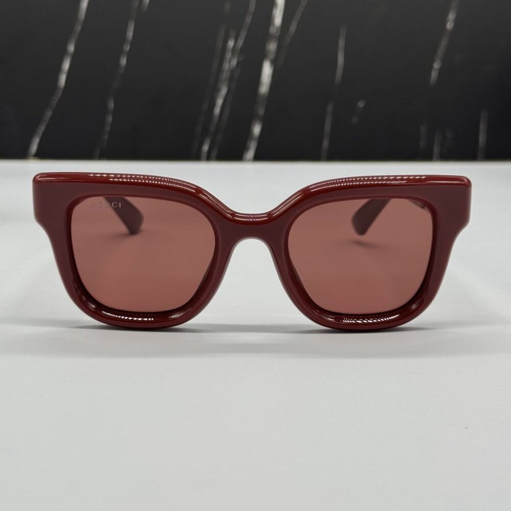NEW GG1828S 003 GUCCI SUNGLASSES SHINY SOLID BURGUNDY WOMEN EYEWEAR GUCCI - Picture 4 of 12